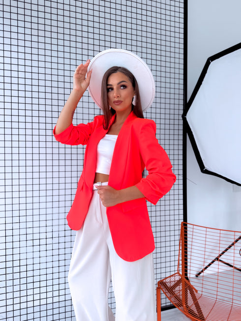 Neon orange, ONE SIZE jacket with gathered sleeves